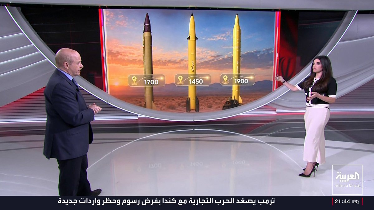 مستشار العربية للشؤون العسكرية رياض قهوجي: إيران أطلقت لأول مرة منذ فترة طويلة 20 صاروخا باليستيا دفعة واحدة لاستهداف الأردن منها صواريخ انشطارية.. وجميع الصواريخ تم اعتراضها باستثناء صاروخين سقطا في مناطق مفتوحة
