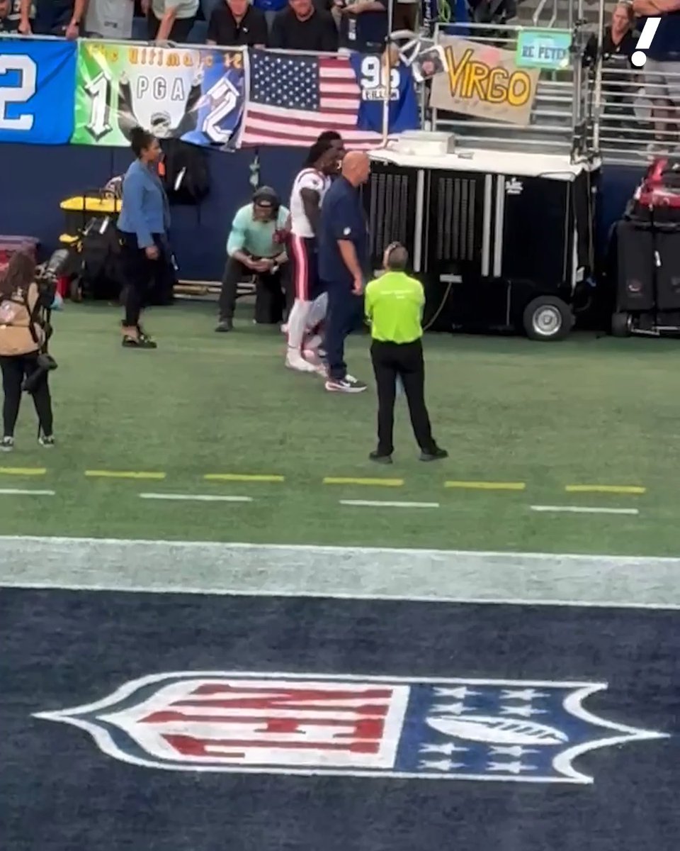 A.J. Brown heading to the locker room after suffering an ankle injury in his Patriots debut.