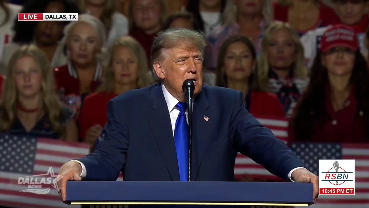 President Trump just paid respect to the late Charlie Kirk and his wife, Erika, who is in attendance at the Republican Midterm Convention. The crowd chants "Charlie" as Erika Kirk begins to get visibly emotional.