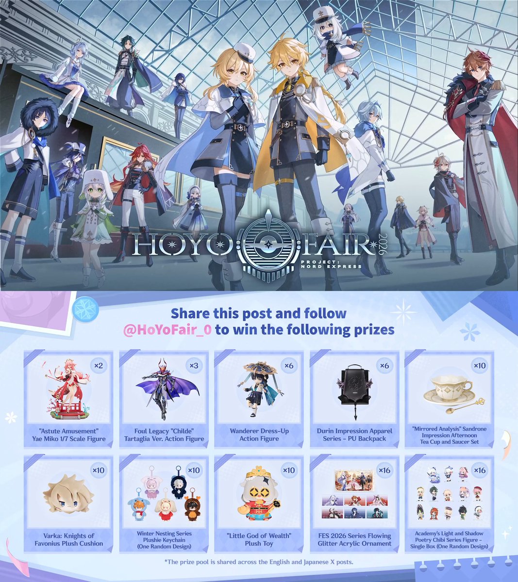 HoYoFair2026 原神ファンフェス番組「北国急行プロジェクト」予告編公開! 「順番にご乗車ください。列車はまもなく発車いたします!」 特別作戦の計画は最終段階へ…… 総員、最高レベルの警戒態勢を維持!まもなく発車する! 📦 【「北国急行プロジェクト」戦術補給・抽選指令】 戦術物資の準備完了! HoYoFair をフォローして、本投稿をリポスト 🔄 すれば認証完了となります。抽選で幸運な旅人さんに『原神』グッズをプレゼント!詳細は動画をご覧ください。 【配信開始時間】:2026/09/20 21:00(JST) #HoYoFair #原神 #北国急行プロジェクト