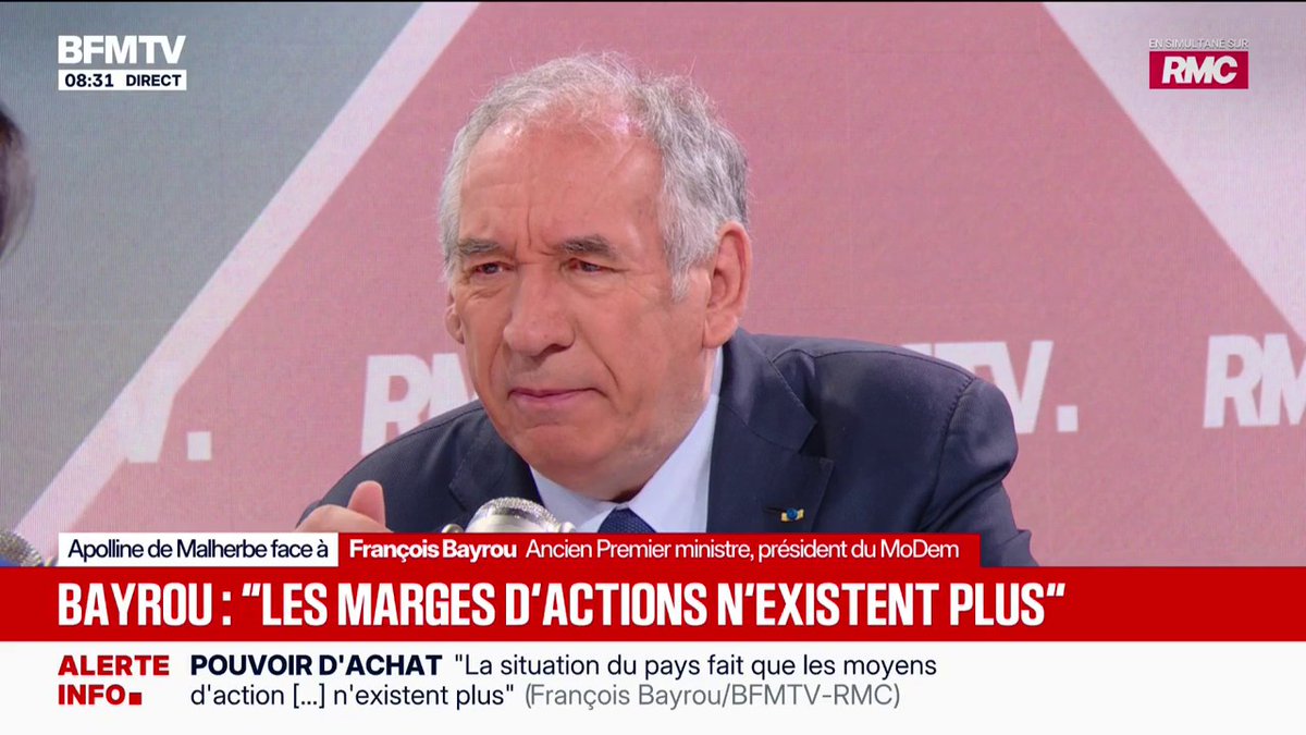 "L'annรฉe prochaine, la totalitรฉ de l'impรดt sur le revenu ne suffira pas ร payer les intรฉrรชts de la dette", affirme Franรงois Bayrou, ancien Premier ministre et prรฉsident du MoDem