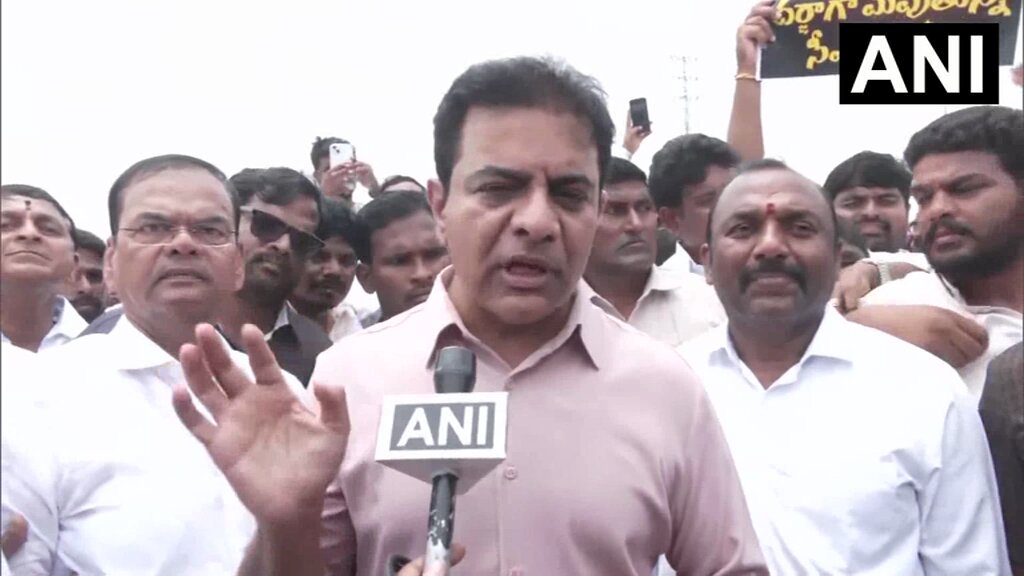 #WATCH | Hyderabad | BRS Working President KT Rama Rao says, "They suspended us because we raised questions about this matter. That is precisely why we visited the very site where land was allotted to the Chief Minister's brother's shell company. We want to ask the Chief Minister a direct question. You keep claiming that you work 18 hours a day. We ask you: for whom are you working those 18 hours? Is it for your brothers and their shell companies? If a young person from Telangana were to start a company with a capital of just Rs 1 lakh today, would you allot them land worth Rs 200 crore? Meanwhile, your leader Rahul Gandhi questions Modi ji, asking why business is being conducted with Israel. Yet, here in Telangana, your government—and no one else—is doing business with Israel. The Chief Minister's own brother, Anumula Kundal Reddy, has directly entered into a partnership with an Israeli innovation company to set up an aerospace and defense venture and has acquired five acres of land here; Rahul ji and Revanth Reddy ji must answer for this. Is this the way it works? Is this what 'Indira Amma Rajam' means? Does the main principle of your 'Indira Amma Rajam' involve enriching all your siblings and relatives? You must provide answers. You promised the people of Telangana a pension of Rs 4,000 within 100 days, Rs 2,500 to every woman within 100 days, and an unemployment allowance of S 4,000 within 100 days. No one received anything. However, the Chief Minister's unemployed brother are securing excellent employment opportunities and landing land worth Rs 200 crore; naturally, this will raise many questions among the public. If the BJP is sincere then there should immediately be an investigation by the ED, the IT department, and the CBI, and the whole truth must be brought to light. The details regarding how land was allotted to shell companies and how the entire scam unfolded need to be exposed."