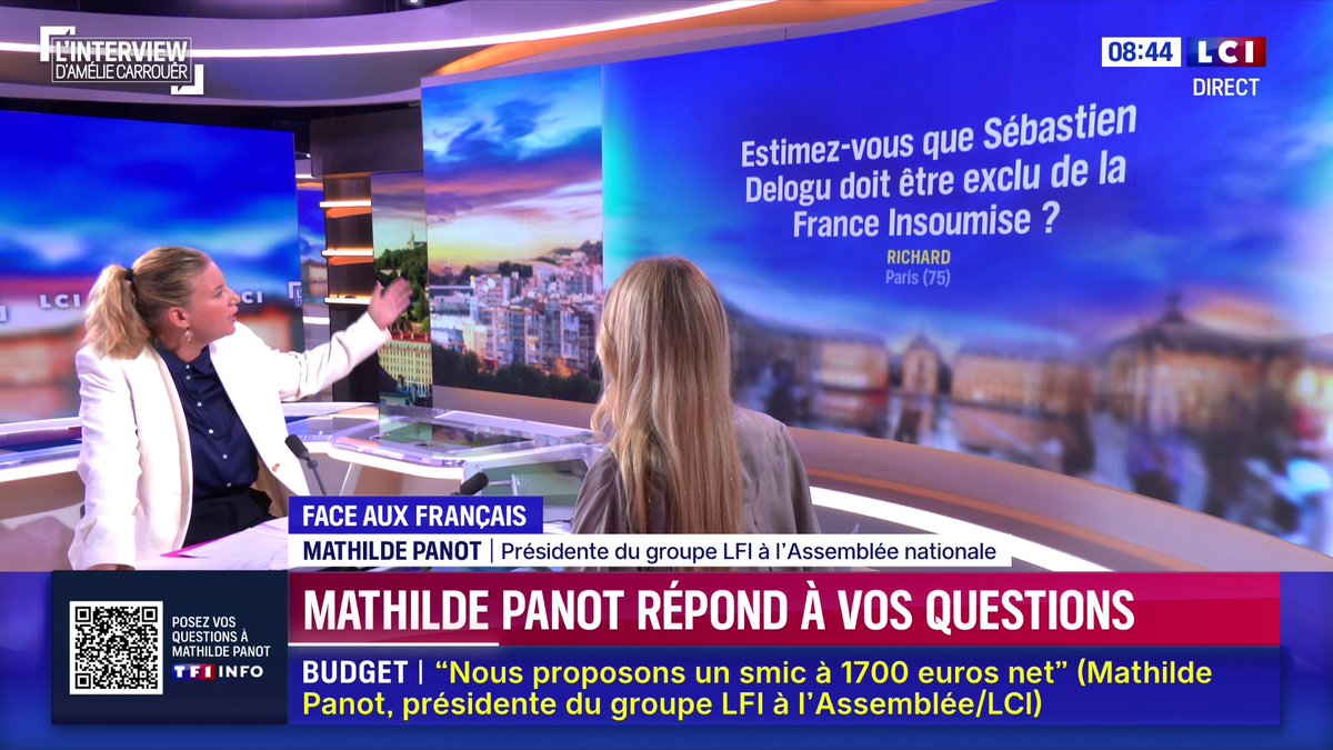 🔴 "Sébastien Delogu doit-il être exclu de LFI ?" 🗣️ Mathilde Panot "Non (...) je n'ai aucun doute sur le fait que Sébastien Delogu remplira ses obligations qu'il doit évidemment remplir." 📺 L'interview d'Amélie Carrouër | Matinale LCI