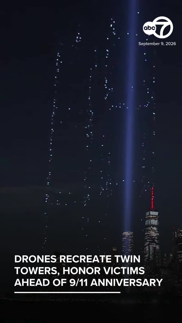 A drone show lit up the skies over New York Harbor, with 2,977 lights honoring the victims of the Sept. 11 attacks. The display culminated in the outline of the Twin Towers at full architectural scale.