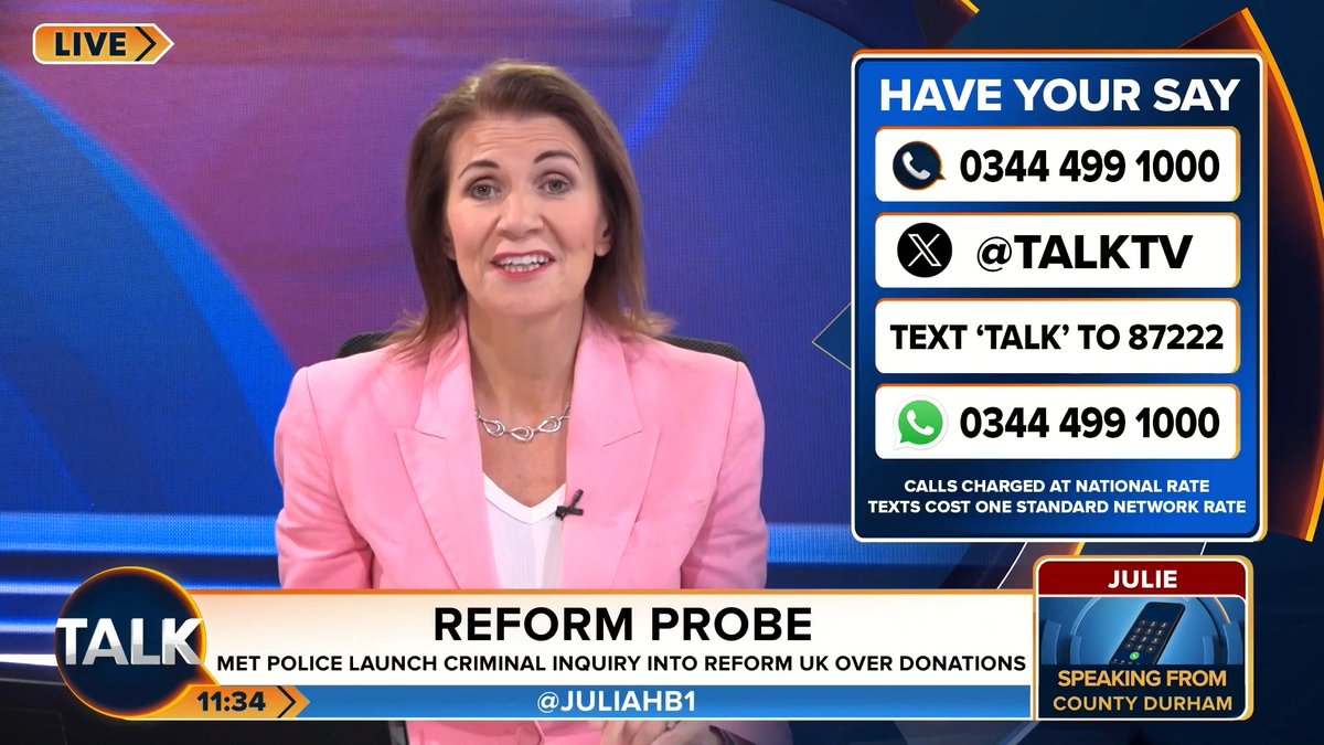 🚨"Yes, they are out to get you, so don't give them ANYTHING TO GET YOU ON" Julia says there is no point defending Reform UK over the donations scandal and if the party knows the establishment are after them they should be doubly careful not to do anything wrong. Julia Hartley-Brewer