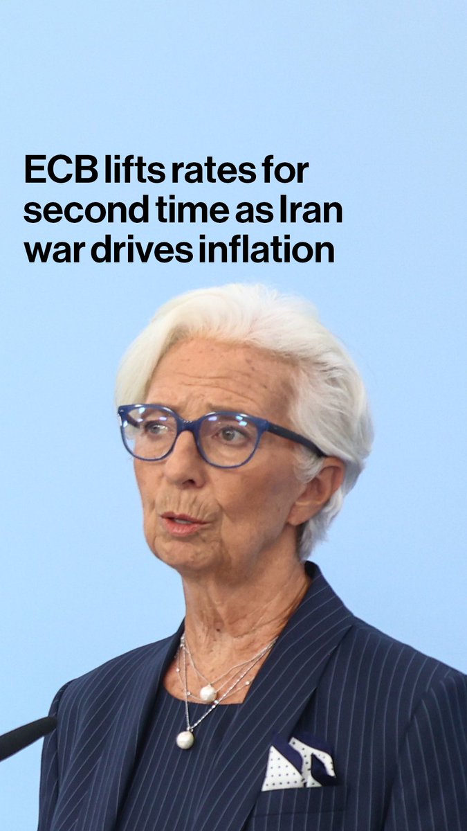 The European Central Bank increased interest rates for the second time since the Iran war broke out, responding to signs inflation is set to stay well above 2%