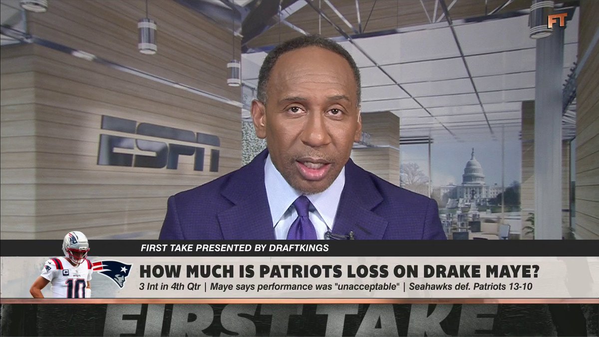 "All of it was on him." Stephen A Smith reacts to Drake Maye's three-interception performance in the Patriots' loss to Seattle 😳