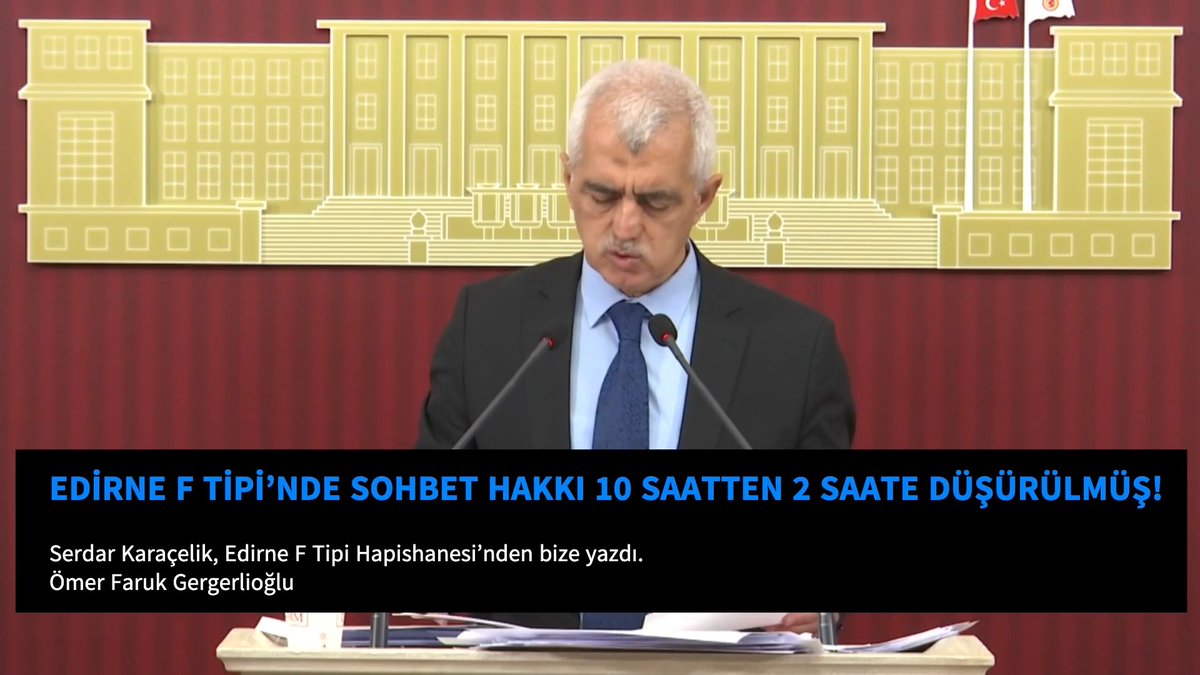 EDİRNE F TİPİ’NDE SOHBET HAKKI 10 SAATTEN 2 SAATE DÜŞÜRÜLMÜŞ! T.C. Adalet Bakanlığı Ceza ve Tevkifevleri Genel Müdürlüğü Serdar Karaçelik, Edirne F Tipi Hapishanesi’nden bize yazdı. Başvurusunda, mahpusların yasal 10 saatlik sohbet hakkının yalnızca 2 saat kullandırıldığını belirtiyor ve “Bize haksızlık yapılıyor.” diyor. Aynı zarf içinde farklı kişilere gönderilen mektupların engellendiğini, haberleşme hakkının da keyfî biçimde kısıtlandığını aktarıyor.