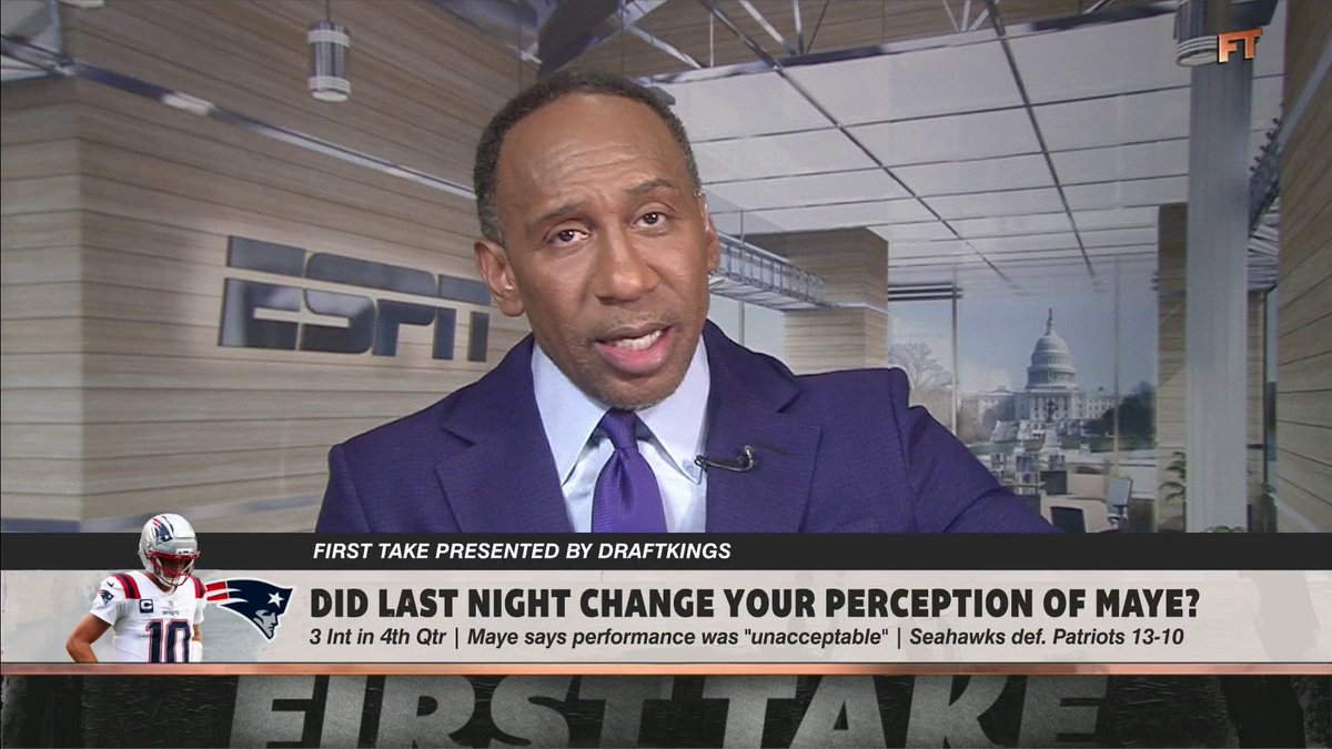 "I'm NOT sold yet. I never have been." Stephen A Smith on Drake Maye after the Patriots' season opener 👀