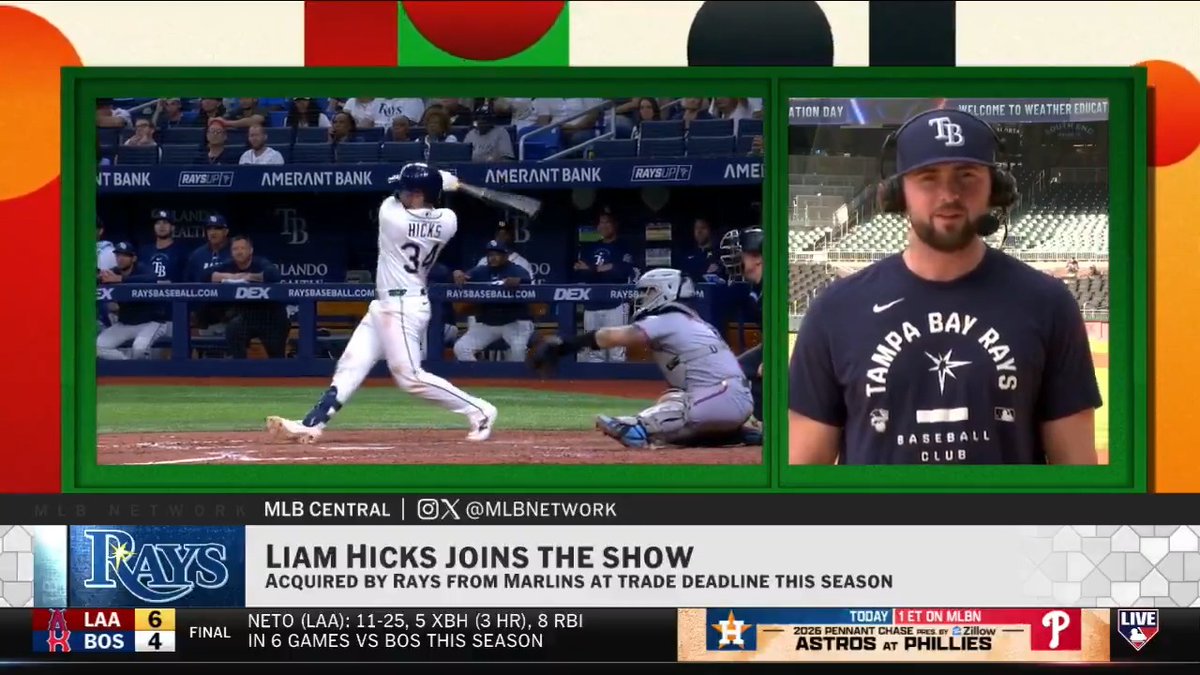 Liam Hicks in 28 games with the Tampa Bay Rays: .310 AVG .402 OBP .494 SLG 11 BB-10 K 150 OPS+ Hicks joined #MLBCentral to share his experience being traded from Miami at this year's Trade Deadline.