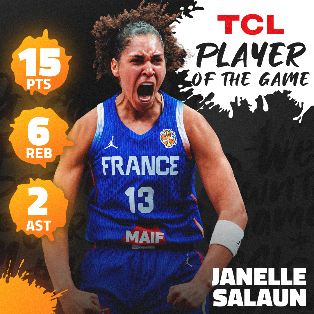 Janelle Salaün for France in today's FIBA Women's World Cup Quarterfinals action: 🏀 15 PTS 🏀 6 REB 🏀 France W (via FIBA Women's Basketball World Cup)