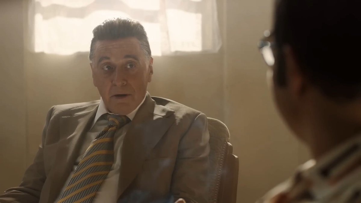 Al Pacino's rendition of Jimmy Hoffa is brilliant. It's a serious character but he plays it in a way where you never take him seriously, he's a fool who doesn't know he is not too big for "The Guys" to take him out and it resonates all the way through. You take him seriously but at the same time, he's like that endearing crazy uncle who always makes everyone laugh!
