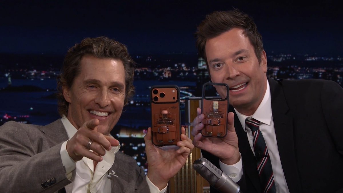 .Matthew McConaughey surprises Jimmy with a Pantalones Organic Tequila phone case that includes a tiny bottle of tequila 😭 #FallonTonight