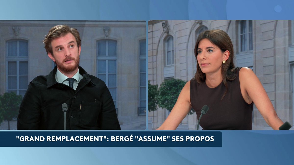 🔴 🗣️ Le "grand remplacement" n'est pas raciste, considère Aurore Bergé. "Évidemment, cette théorie est raciste", commente Rachel-Flore Pardo, porte-parole de Gabriel Attal. "Vous avez des 'brebis galeuses', finalement", répond Andréa Kotarac, porte-parole du RN. #LeDuel #canal16