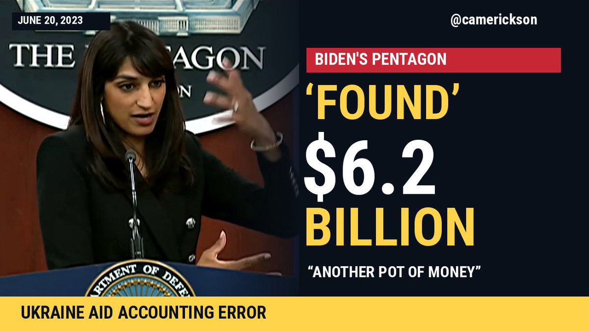 June 2023: Biden’s Pentagon ADMITS a $6.2 BILLION Ukraine accounting error, freeing up more aid. Lloyd Austin’s spox: “It’s another pot of money that we have access to.” Just billions in Ukraine aid authority lying around. No new appropriation needed.