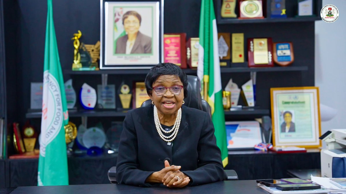 Food safety is a shared responsibility. ▶️ In this first episode of From the DG’s Desk, Prof. Mojisola Adeyeye highlights NAFDAC’s role in regulating relevant farm inputs and processed and packaged foods, while emphasising the importance of collaboration across the food value chain. From the farm to the consumer’s table, everyone has a role to play in ensuring that the food we eat is safe and of good quality. Together, we can protect public health and promote safe food for every Nigerian. #NAFDAC #FromTheDGsDesk