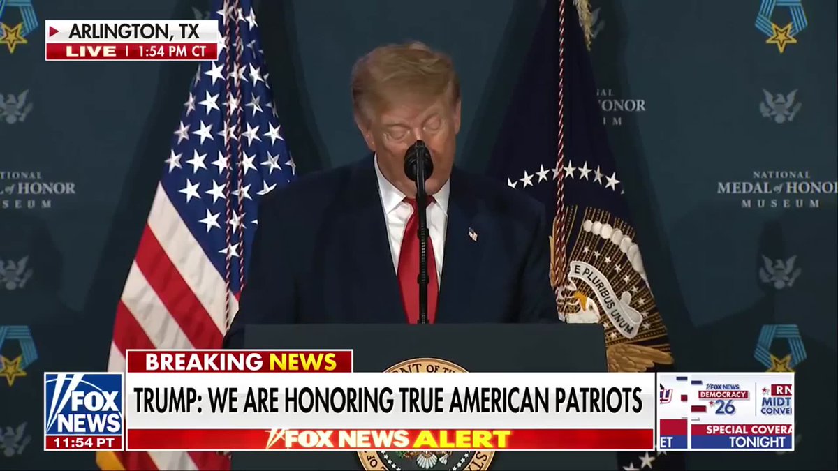 "They stood tall when the country needed heroes." President Trump honors Medal of Honor recipients during remarks at the National Medal of Honor Museum in Arlington, Texas, following a tour and meeting with recipients. Trump also reflects on recipients who are no longer living, saying the museum and planned National Medal of Honor Monument in Washington will ensure "America will never, ever forget what they did and what they risked."