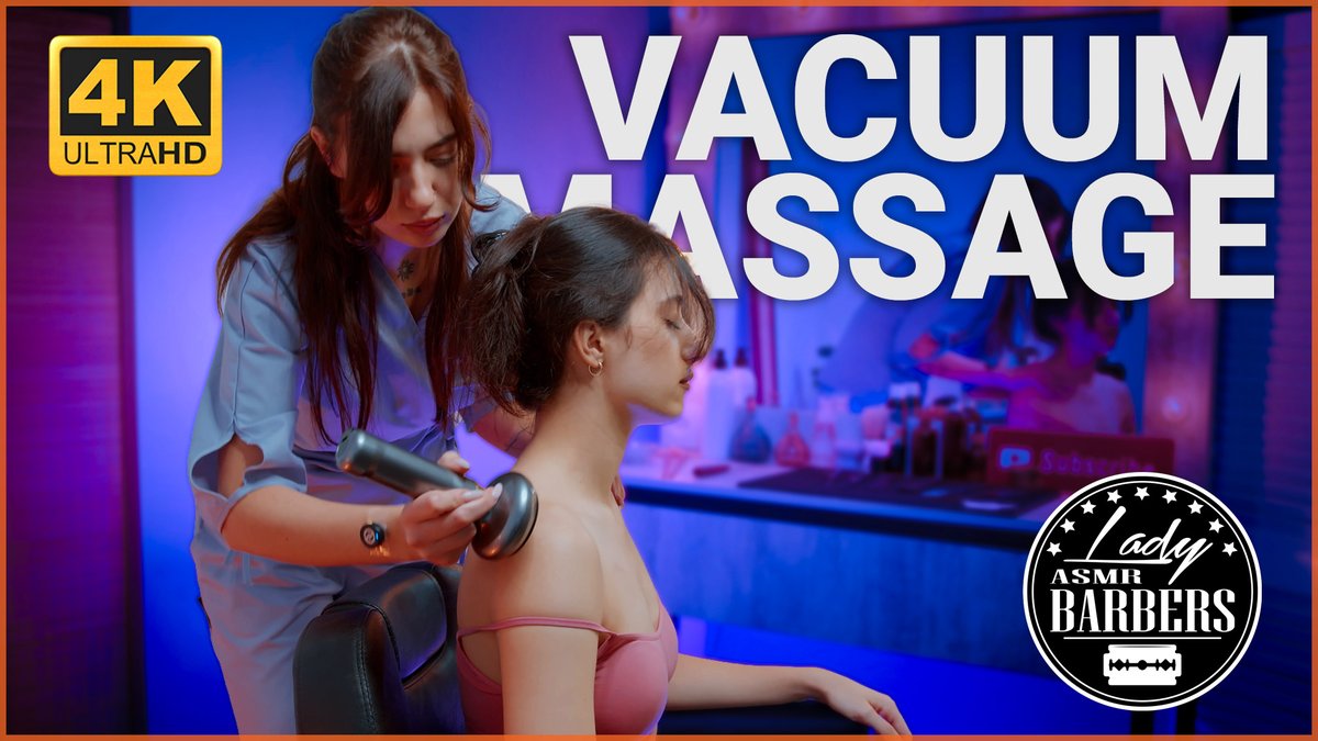 Ever seen a vacuum shoulder massage? Sandy shows how it's done 😳 Satisfying ASMR. #ASMR #LadyBarber #ShoulderMassage #BarberMassage #Relaxation