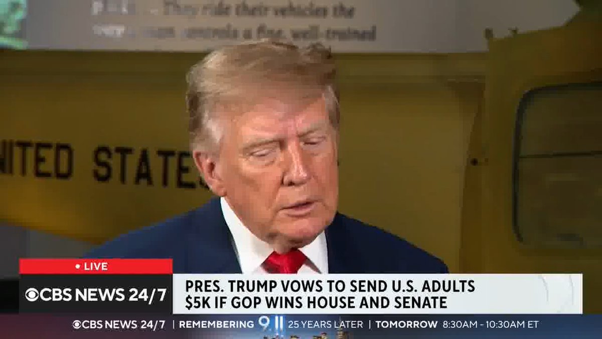 Q: You proposed giving every American $5,000. Would Congress need to approve that? Trump: Well, we think not. Uh...