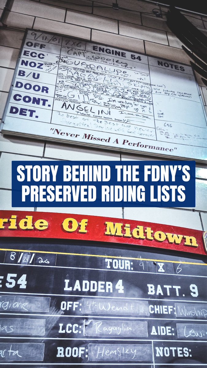 A simple ritual, done daily: writing the names of those working. Written with chalk or marker on firehouse walls or dry erase boards, the Riding List in an FDNY firehouse is an active roster that details the firefighters working a given tour and where they're assigned on the rig. Then the terrorist attacks happened on September 11, 2001, and the Riding List became so much more than just a list. For 25 years, the FDNY has preserved the original Riding Lists from the morning of 9/11 inside firehouses across New York City. Chief of Department John Esposito reflects on what it means to see those names still there and why these ordinary tour rosters have become one of the most powerful, tangible reminders of a Department that lost so much but is still standing. A quarter of a century later, the names remain. We will Never Forget.