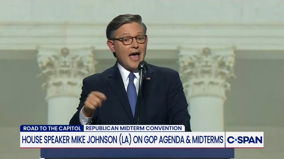 House Speaker Mike Johnson (R-LA) jokes that President Trump could serve in the House after being president like John Quincy Adams once did: "Maybe our current president would do that."