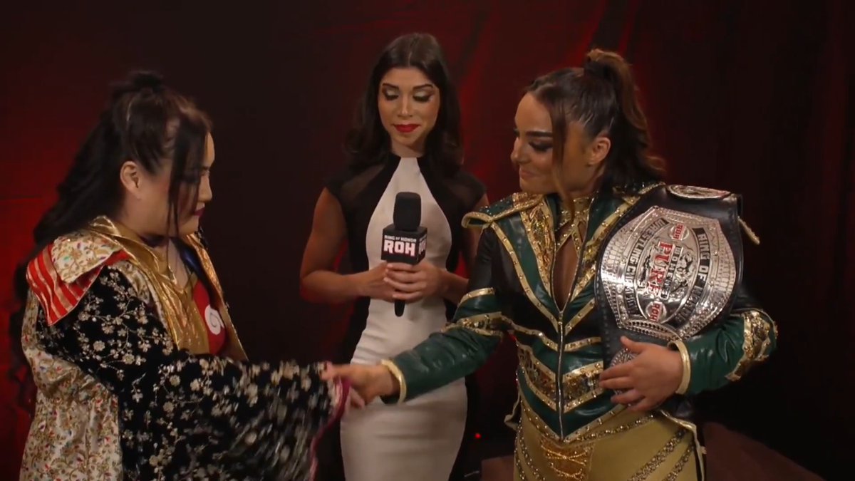 Things are heating up in the #ROH Women’s Division, and Emi Sakura🍫 sees a potential partner in The Virtuosa! Watch #ROH TV on #HonorClub at