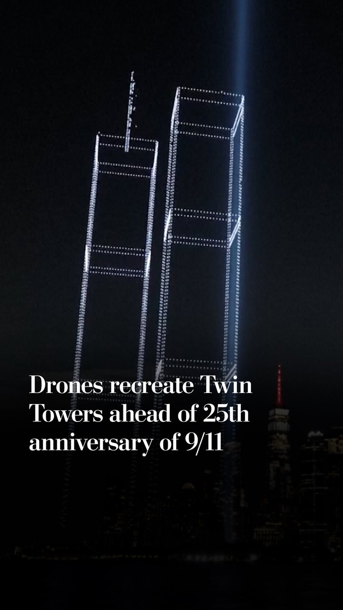 A display of 2,977 lights, one for each life lost during 9/11, formed the Twin Towers over New York Harbor ahead of the 25th anniversary.