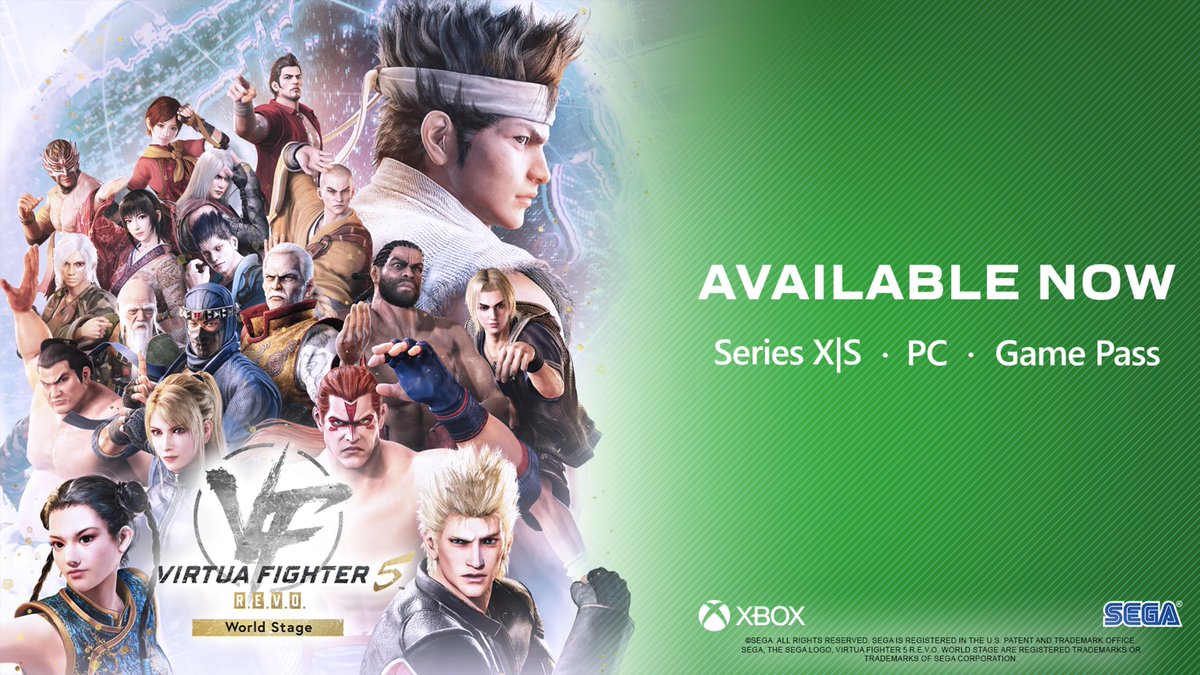 Virtua Fighter 5 R.E.V.O. World Stage is available now on Xbox Game Pass. Step into the ring and experience new features including: 🤜All-new Single Player Mode: World Stage 🤜Multi-platform Crossplay + Rollback Netcode support 🤜New DLC Fighter: DURAL joins the fight!