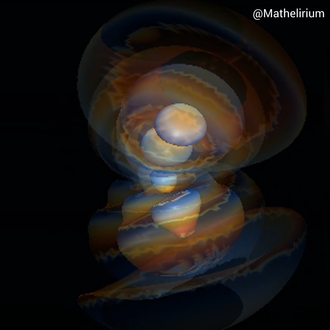 What you seeing here is helium undergoing auto-ionization. The atom starts in a doubly excited quantum state that is unstable because it lies inside the continuum of ionized states. The simulation evolved a coupled discrete-continuum Hamiltonian. The central structure is the surviving bound part for the helium. The expanding shells are the escaping continuum probability amplitude as one electron is emitted.