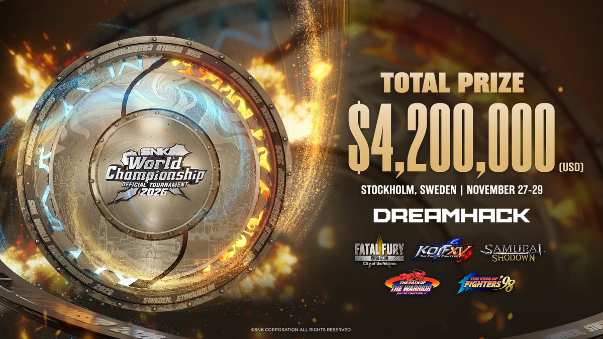 A year in the making. Every fight. Every bracket. Every tournament has led to this. The world's best fighters will come together for the ultimate test of skill, determination, and fighting spirit at the SNK World Championship 2026 in DreamHack Stockholm. #SWC2026 #DHStockholm