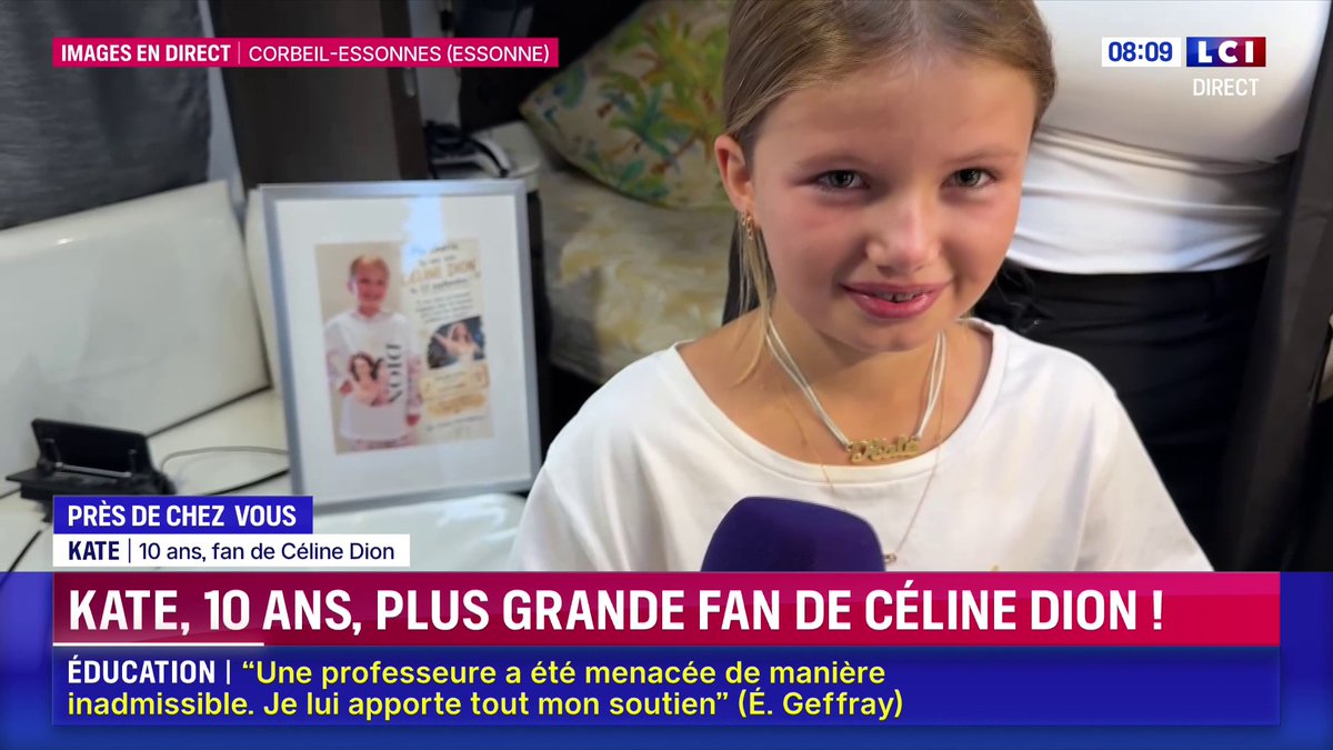 Kate, 10 ans, plus grande fan de Céline Dion apprend...qu'elle va aller à son concert 🥹 Voici sa réaction ⤵️ 📺 Près de chez vous avec Margaux Pery | Matinale LCI