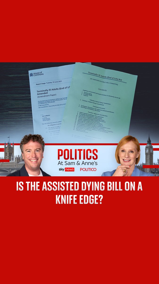 Could the Assisted Dying bill fall at the first hurdle? In the latest episode of Politics at Sam and Anne's, Sam Coates Sky and anne mcelvoy assess the parliamentary numbers and whether there’s enough political will for the Bill to progress. 🎧: