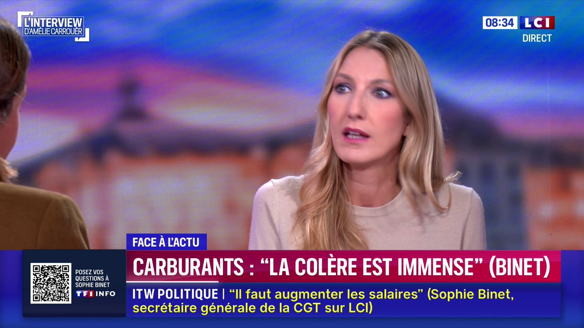 🔴 Carburants : 🗣️ "Ça fait 9 mois que le gouvernement nous dit 'ayez confiance ça va aller mieux ça ne va pas durer' alors que nous savons que cette augmentation des prix va s'installer dans la durée": Sophie Binet 📺 L'interview d'Amélie Carrouër | Matinale LCI