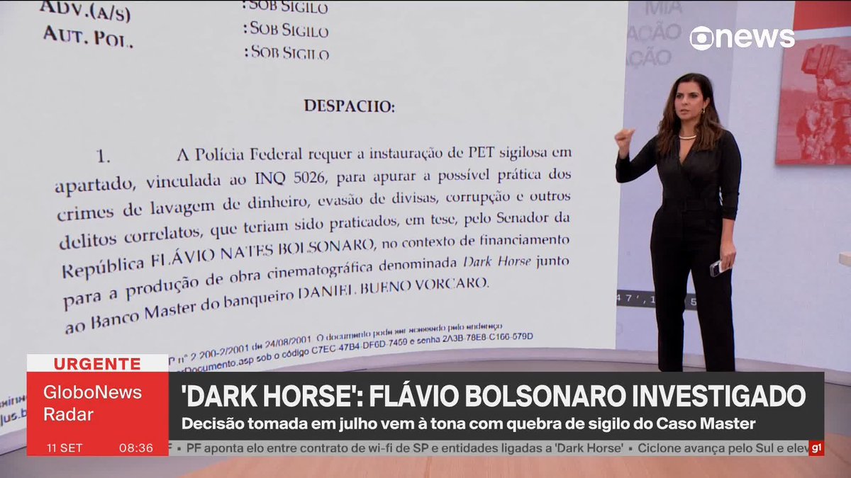 ‘Dark Horse’: Flávio Bolsonaro é investigado no STF em inquérito que apura lavagem de dinheiro, evasão de divisas e corrupção. ➡️ #GloboNewsRadar - de segunda a sexta, às 8h30, na #GloboNews. Assista na TV e no Globoplay