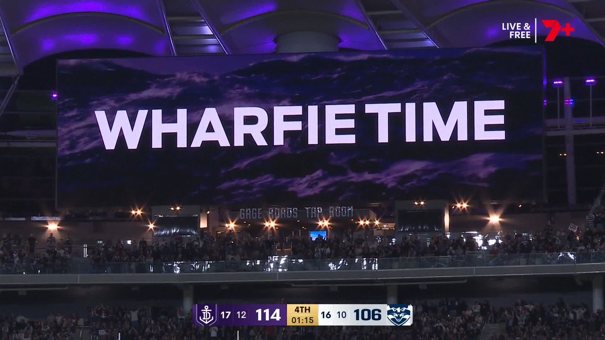 Optus Stadium goes NUTS for Wharfie Time and the game is sealed!
