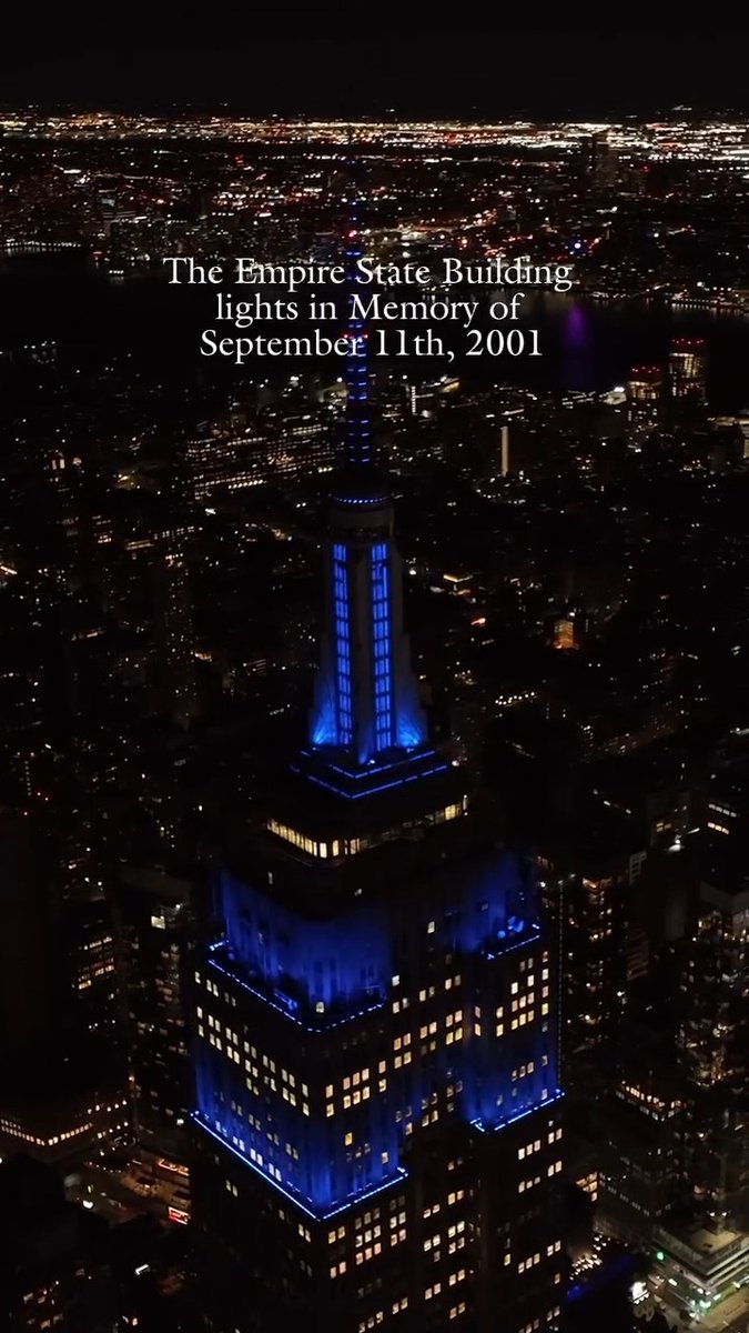 Shining in blue today from sunset until dawn to commemorate the 25th anniversary of September 11, 2001. #NeverForget #NYStrong