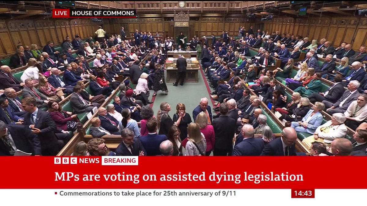 The moment MPs voted against the assisted dying bill, with 286 votes against and 270 in favour Follow live reaction: