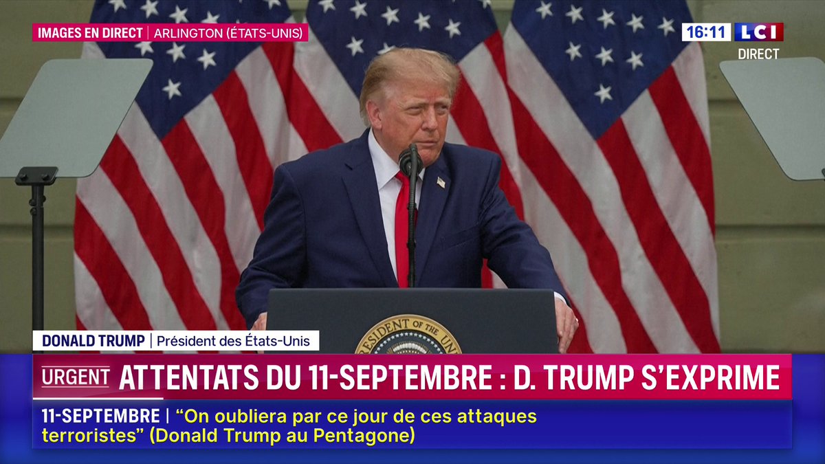 🔴 Commémorations des attentats du 11-Septembre : Donald Trump s'exprime en direct d'Arlington 🗣️ "Nous n'oublierons jamais. Nous honorerons [la vie des victimes], nous chérirons leurs belles mémoires et nous protègerons ce pays, sa liberté, pour chaque génération future"