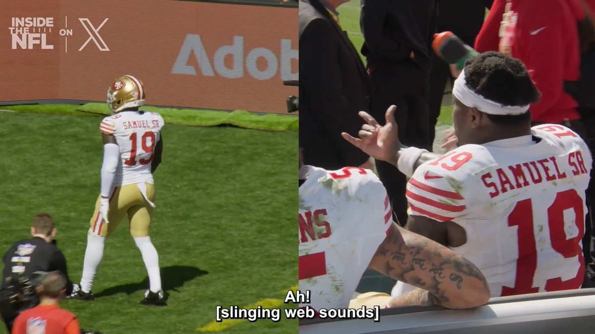 .Deebo did the Spider-Man celebration for his son after he scored 🥹 Inside the NFL Week 1 Mic'd Up on X