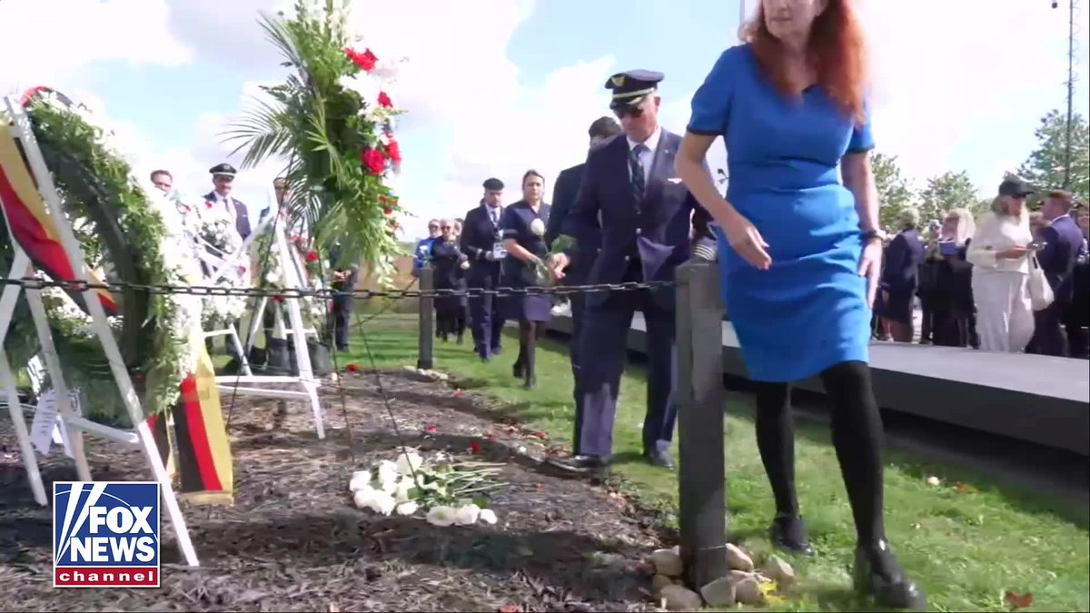One by one, white roses are laid at the Flight 93 National Memorial, each honoring a life lost on 9/11. About 90 American Airlines and United Airlines flight attendants, joined by United pilots, walk to the wreath-laying area and place a single rose in memory of the 40 passengers and crew members killed aboard Flight 93. Family members, first responders and visitors gather alongside them to remember the heroes whose courage remains part of the story of September 11.