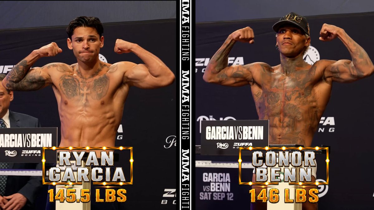 Ryan Garcia and Conor Benn officially MAKE WEIGHT for their WBC welterweight title fight in Las Vegas 🥊⚖️ #GarciaBenn