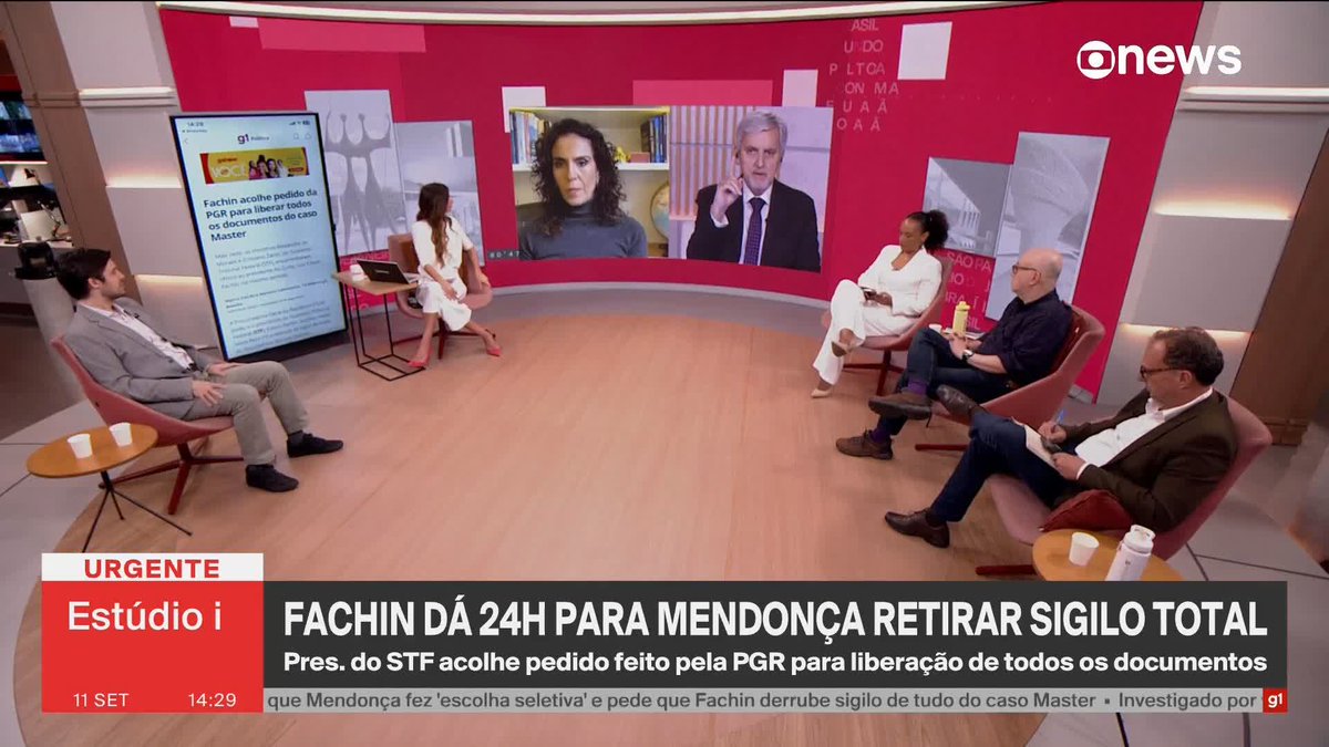 Presidente do STF, Edson Fachin, dá 24h para Mendonça retirar sigilo total do caso Master. O ministro acolheu pedido feito pela PGR. ➡️ #Estúdioi - de segunda a sexta, às 13h, na #GloboNews.