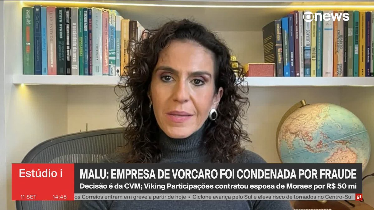 Empresa de Daniel Vorcaro que contratou escritório da esposa de Moraes por R$ 50 milhões foi condenada por fraude na CVM. A apuração é da Malu Gaspar. ➡️ #Estúdioi - de segunda a sexta, às 13h, na #GloboNews.