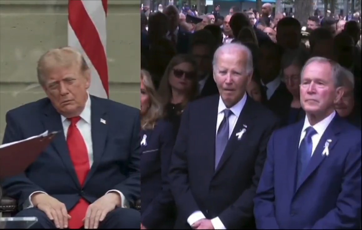 One man has Stage 4 Bone Cancer, and the other claims he is the "healthiest president in the history of the country". One is respecting the victims of 9/11 as their names are read, while the other is dreaming about how much more money he can scam from his supporters.