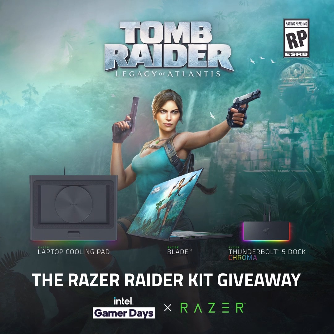 Turn your setup into a Raider-worthy basecamp: Enter the Razer Raider Kit Giveaway for a chance to win a custom Tomb Raider: Legacy of Atlantis Razer Blade 16 and a lineup of accessories that fuel your next expedition. | Intel Gaming