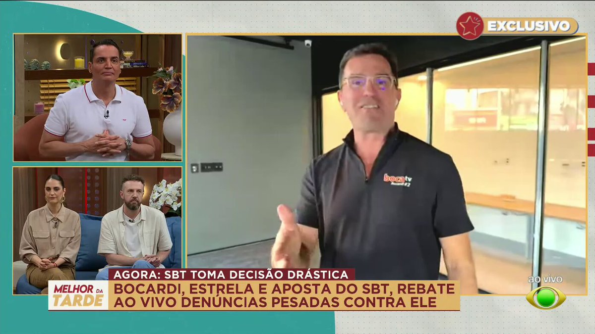 Após sair do #SBT, o Bocardi simplesmente desrespeitou a emissora que deu espaço para ele falar. O cara fez merchan da empresa de limpeza, da Boca TV e ainda disse que tinha um estúdio maior que o da #Band, o que claramente não é!