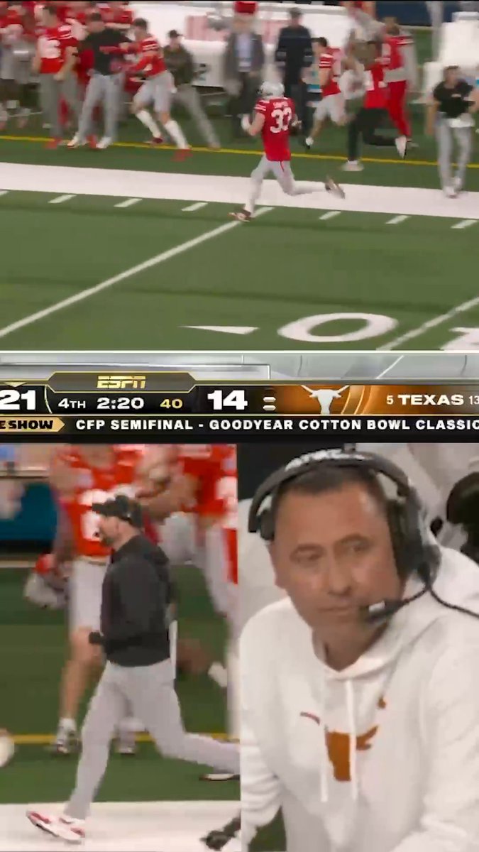Ryan Day and Steve Sarkisian had two different reactions after Jack Sawyer's iconic play in the 2025 CFP semis 👀 Pat McAfee on the call 🎤