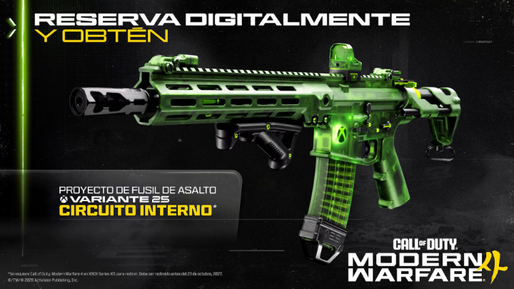 Nuestra sangre es verde 😎 Reserva digitalmente Call of Duty: Modern Warfare 4 para XBOX Series X|S y obtén el proyecto de fusil de asalto Variante 25 Circuito Interno, edición 25.º aniversario de XBOX. 👉 Reserva ahora: