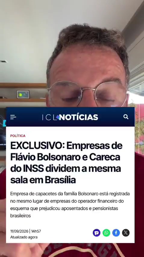 Empresas ligadas a Flávio Bolsonaro e empresas do “Careca do INSS” funcionavam na mesma sala, em Brasília, e usavam a mesma contabilidade. Além da ligação com Vorcaro, agora sugre essa "coincidência" do Flávio mais o Careca do INSS. BOLSOMASTER DA CORRUPÇÃO FLÁVIO É VORCARO