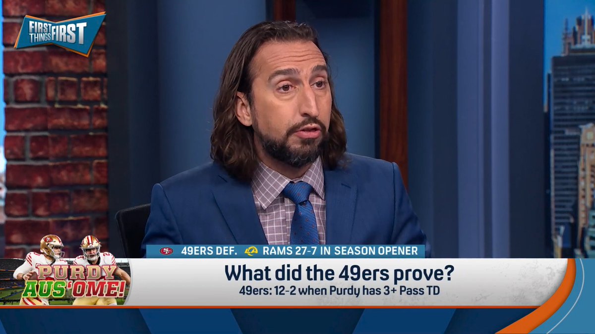 “I was as wrong as you can be about the Niners defense. I said again and again I didn’t think they could get A stop. They got nothing but stops. It was stunning to me how good that defense was.” nick wright reacts to the 49ers 27-7 over the Rams: